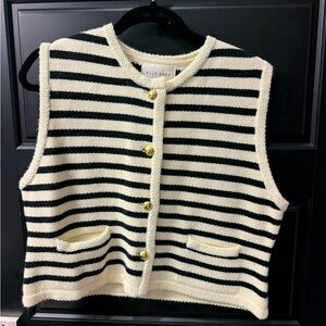Black & Cream Striped Knit Vest